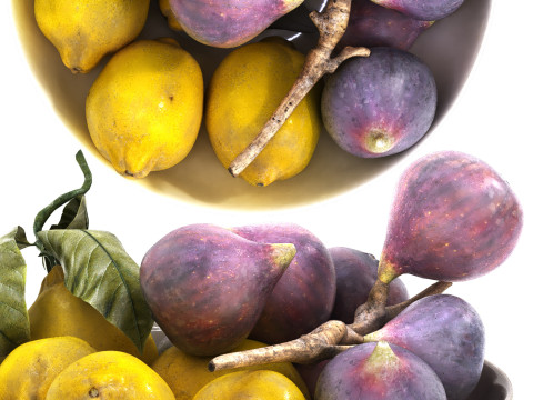 Bowl of figs and yellow lemons 3D 模型