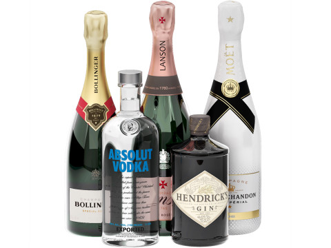 Collection of champagne and wine 3D Model