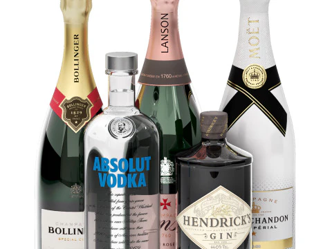 Collection of champagne and wine 3D Model
