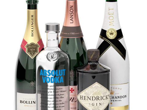 Collection of champagne and wine 3D Model