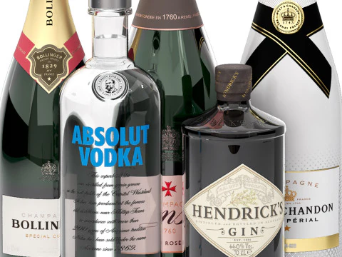 Collection of champagne and wine 3D Model