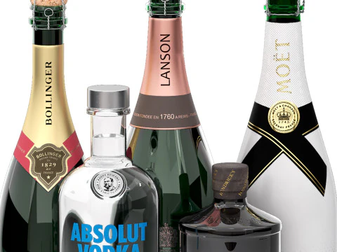Collection of champagne and wine 3D Model