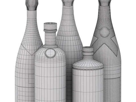 Collection of champagne and wine 3D Model