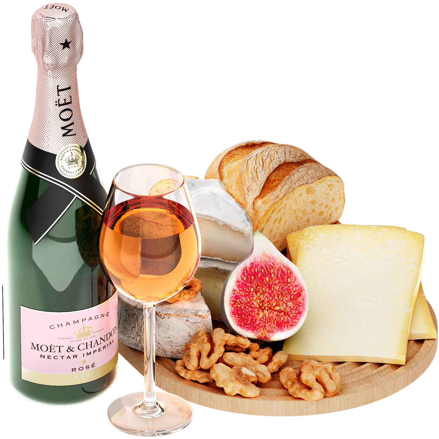 Dessert plate of chesse and bread with champagne wine 3D Model .c4d .max .obj .3ds .fbx .stl .blend 