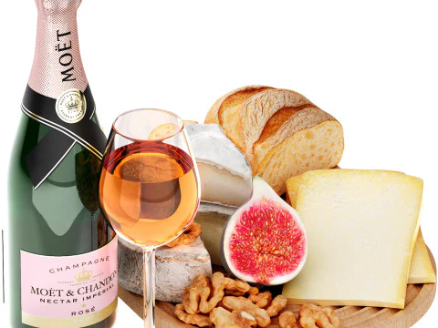 Десертная тарелка из сыра и хлеба с шампанским 3D Модель