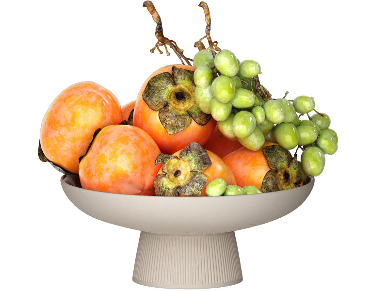 Bowl of persimmon green grapes fruit Model 3D .c4d .max .obj .3ds .fbx .stl .blend