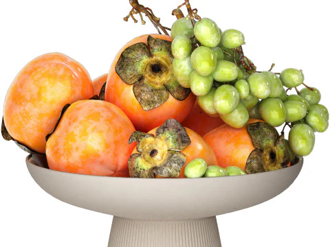 Ciotola di frutta dell'uva verde del cachi Modello 3D