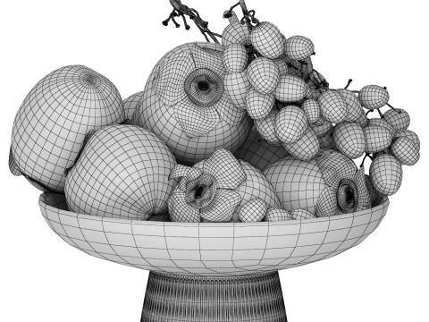 Bowl of persimmon green grapes fruit Model 3D