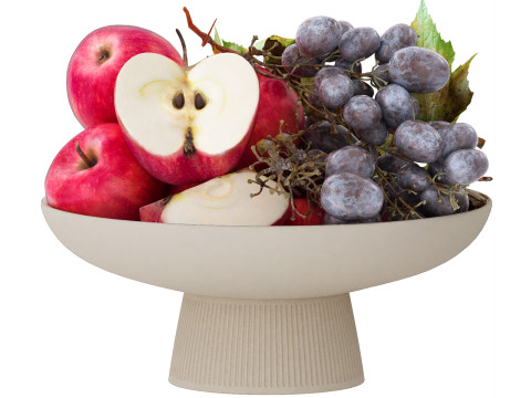 Bowl of the red apples and black grapes fruits 3D Model