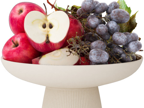 Bowl of the red apples and black grapes fruits 3D मॉडल