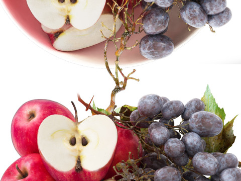 Bowl of the red apples and black grapes fruits 3D मॉडल