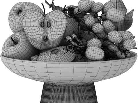 Bowl of the red apples and black grapes fruits 3D Model