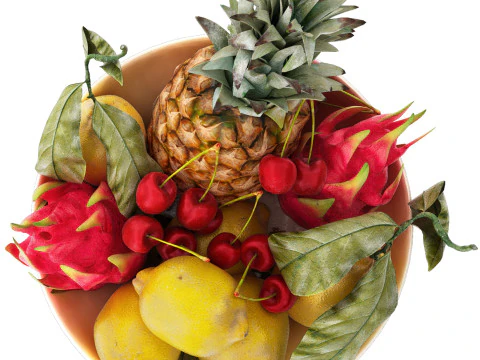 Bowl of tropical fruits 12 3D Model