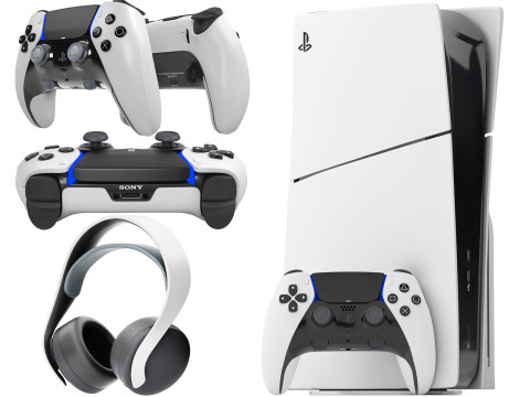 Sony playstation 5 slim with headphone and controller 3D Модель