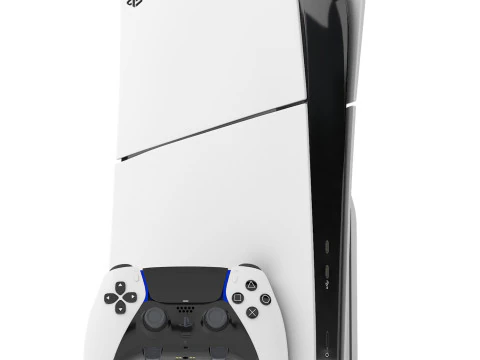 Sony playstation 5 slim with headphone and controller 3D Model