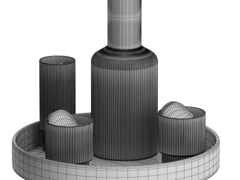 Round platform tray with ripple carafe water and cucumbe 3D Model