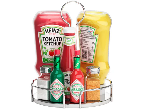 케첩 하인즈 타바스코와 설탕 항아리 트레이 3D 모델