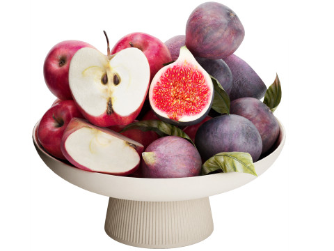 Tigela de figos e frutas de ma&ccedil;&atilde;s vermelhas Modelo 3D
