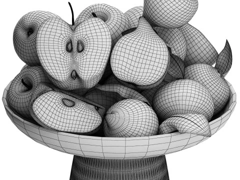 Чаша с инжиром и фруктами красных яблок 3D Модель