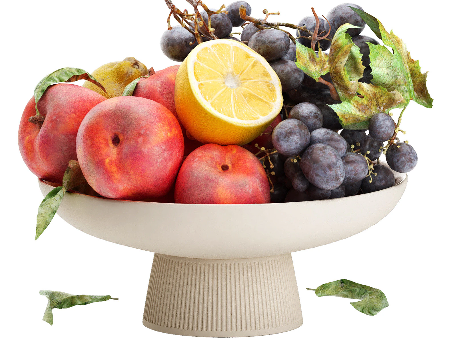Ciotola di pesche, limone e uva Modello 3D .c4d .max .obj .3ds .fbx .stl .blend