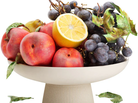 Ciotola di pesche, limone e uva Modello 3D