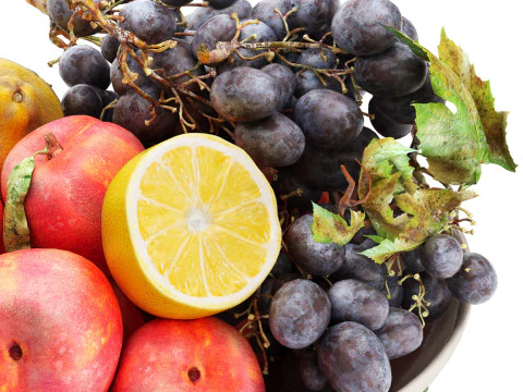 Ciotola di pesche, limone e uva Modello 3D