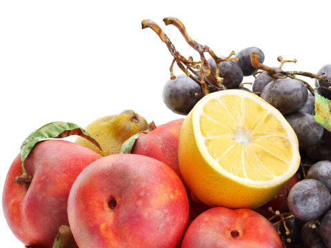 Ciotola di pesche, limone e uva Modello 3D