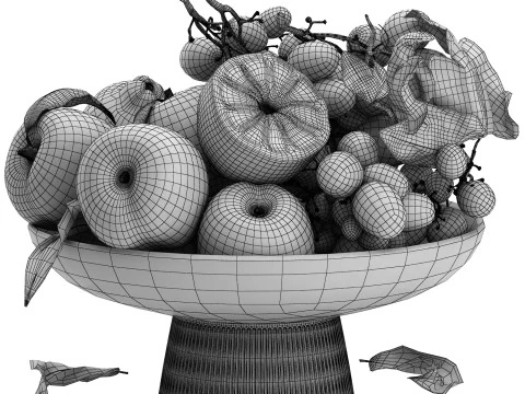 Ciotola di pesche, limone e uva Modello 3D