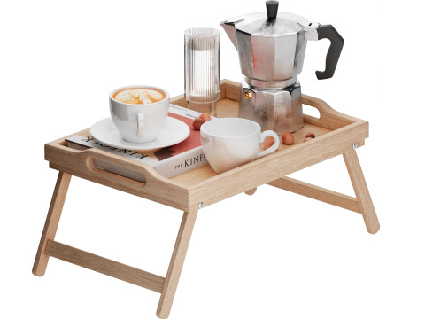 Fr&uuml;hst&uuml;ckstablett, Betttablett aus Bambus mit klappbaren Beinen 3D Modell