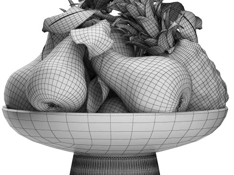 Bowl of pear and pineapple fruit 3D Model