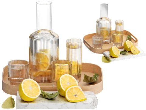 Su ve limondan oluşan mutfak dekoru yemek seti 3D Model