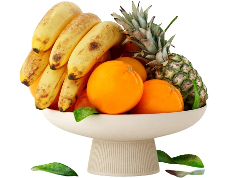 Bowl of oranges pineapples and bananas Model 3D