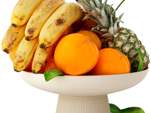 Bowl of oranges pineapples and bananas 3D Model