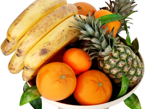 Bowl of oranges pineapples and bananas 3D Model