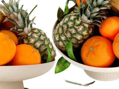 Bowl of oranges pineapples and bananas 3D Model