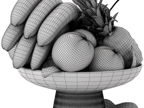 Bowl of oranges pineapples and bananas 3D Model