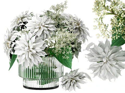 Vase of white of dahlia flower 3D Model