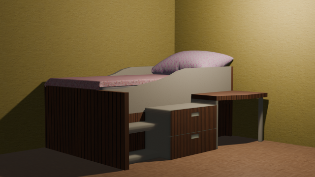 A bed with a bedside table and a table 3D मॉडल .c4d .max .obj .3ds .fbx .stl .blend 