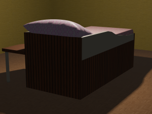 A bed with a bedside table and a table 3D मॉडल