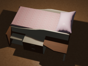 A bed with a bedside table and a table 3D मॉडल