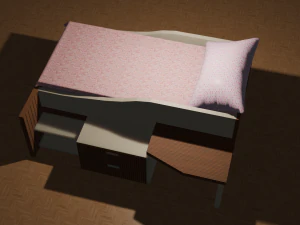 A bed with a bedside table and a table 3D Model
