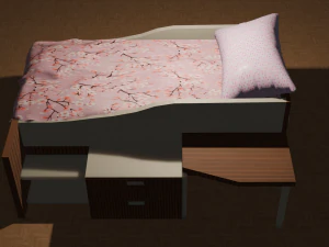 A bed with a bedside table and a table 3D Model