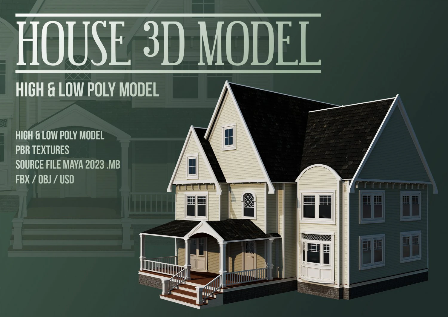 House 02 - High and Low Poly Model - 3D Model .c4d .max .obj .3ds .fbx .stl .blend 