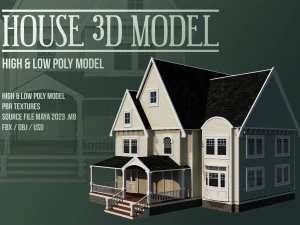 하우스 02 - 높고 낮은 폴리 모델 - 3D 모델