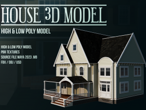 House 02 - High and Low Poly Model - 3D मॉडल