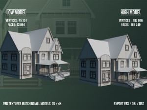 House 02 - High and Low Poly Model - 3D मॉडल