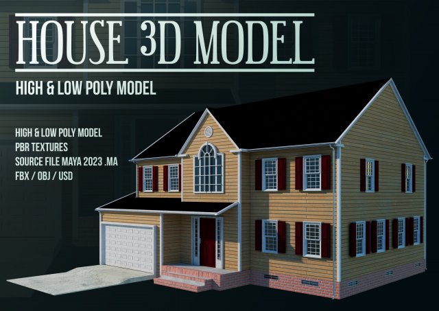 House 01 - High and Low Poly Model - 3D 모델 .c4d .max .obj .3ds .fbx .stl .blend 
