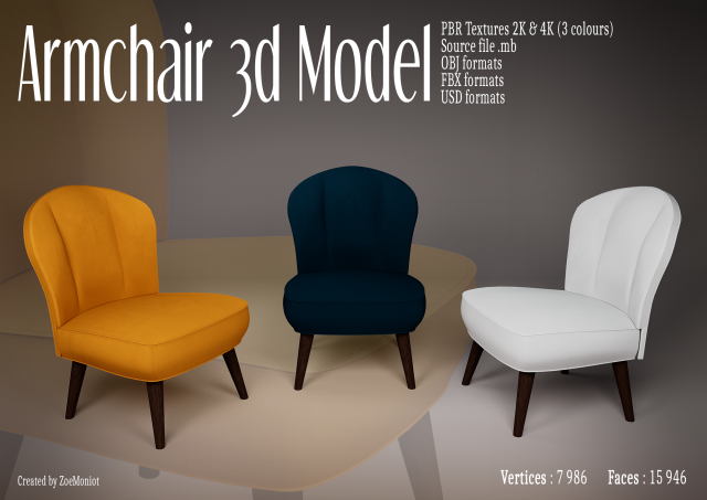 Armchair 01 Model 3D .c4d .max .obj .3ds .fbx .stl .blend 