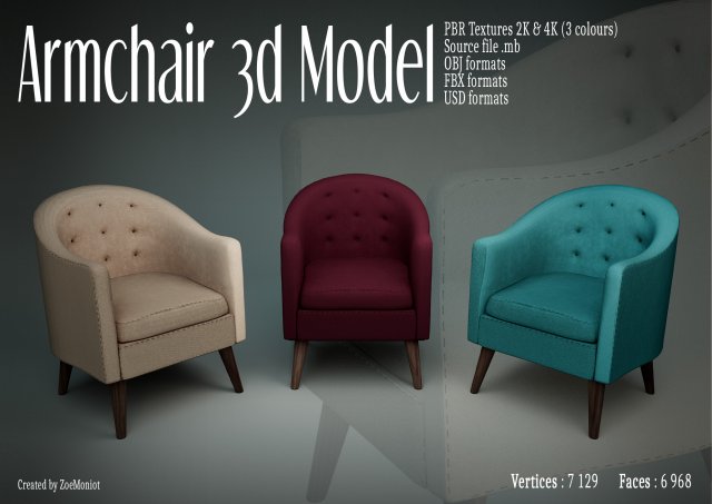 Armchair 02 3Dモデル .c4d .max .obj .3ds .fbx .stl .blend 