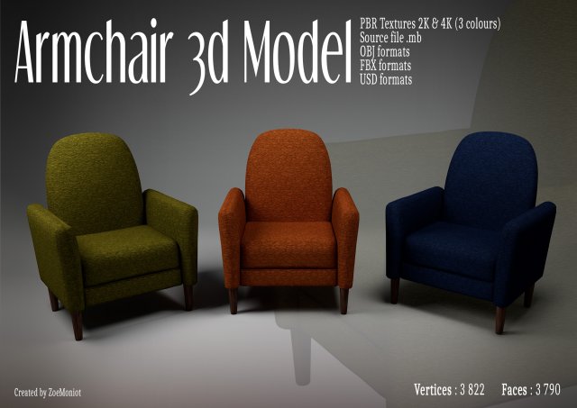 Armchair 03 3Dモデル .c4d .max .obj .3ds .fbx .stl .blend 
